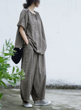 Shan Qian Nianyi, neutral literary and artistic spring and summer cotton and linen soft and comfortable blue plaid casual wide-leg pants