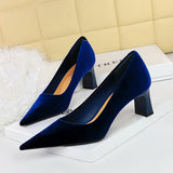 2025 6188-9  style fashionable simple banquet high heels thick heel women's shoes suede west velvet shallow mouth pointed single shoes
