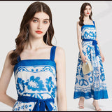 real shot, new summer products, contrasting flower print, high waist strap, tube top suspender A-shaped dress, with belt.