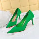 2025 18249-A2 Korean version Spring and autumn fashion simple thin heel high heel light mouth pointed satin high heels women's shoes single shoes