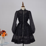 retro heavy industry diamond-encrusted lantern sleeves single-breasted waist-closed and thin pendulum dress with suspender bottom skirt inside