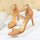 2025 126-7  fashion banquet women's shoes super high heel thin heel open toe patent leather cross belt sexy nightclub sandals
