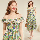 Real shot, sexy off-the-shoulder small lace high-waisted dress, back rubber band A-shaped dress.