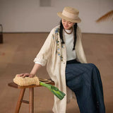 trench coat autumn women's long, grape embroidered linen coat women's, rustic and breathable long cardigan robe B0161