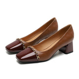 2025 5288-10 Mary Jane shoes women's autumn mid-heel 2025 new British style metal chain retro color matching thick heel single shoes