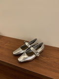 2025  low-heeled square head silver Mary Jane shoes women's shoes popular new winter single shoes retro fashion small leather shoes