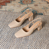 2025 5299 patent leather bag head back empty high-heeled sandals 2025 new square head temperament banquet Korean version thick-heeled single shoes women