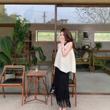 summer live broadcast hot sale, set-to-dye white, elegant and lazy Sanzhai sleeveless top, pleated fringed skirt for women