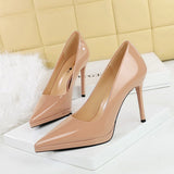 2025 8366-1  high heels fashion banquet women's shoes thin heel patent leather shallow mouth pointed head super high heel waterproof table single shoes