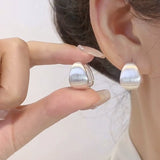 S925 silver needle silver white brushed curved square earrings commuting versatile temperament simple matte design earrings women