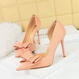 2025 626-H2 Korean version of fashionable sweet high heels, thin heel, super high heel, shallow mouth, pointed side, hollow bow, single shoes for women