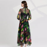 Real shot, light luxury and elegant printed strap waist Tencel dress, slim and swinging A-shaped skirt, Popular style