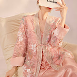 Spring  new national style mesh bead top new Chinese velvet v-neck embroidered cardigan jacket N2049