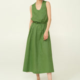 2025 25 spring and summer handmade rose U-neck casual lazy long dress minimalist loose and thin A version vest linen dress women