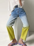 Jeans Woman High Waisted Jeans Gradient Button Denim Pants Designer Slim Streetwear  Fashion Spring Straight Y2K Trousers