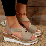 new Summer Women's Wedges Sandals Peep Toe Ladies Cross-tied Slides Thick Bottom Fashion Open Toe Female New Woman Shoes