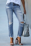 hulianfu Spring/Summer Washed Old Tassel Jeans Women's Mid-waist Solid Color Slim Fit Slim High Elastic Pencil Pants Women  Jeans