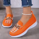 Chain Decor Orange Loafers Womens Shoes  Autumn Breathable Knitted Casual Flat Shoes Woman Light Slip-On Walking Sneakers