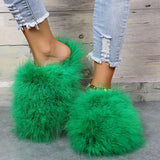 Slippers Woman Ostrich Fur Women Shoes Flat Slipper Women's Flip Flops Brand Ladies Sandals Female Flipflop Luxury Sandal