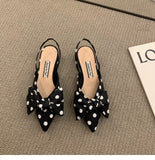 hulianfu Women Sandals Bow Decoration Houndstooth Polka Dots Summer Niche Fairy Women Shoes French Square Root Wrap Toe Females Sandals