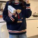 Autumn Winter Women's Vest Japanese Style Cartoon Bear Pullover Vest Sweater Oversize Harajuku Kawaii Clothes Knitted Vest