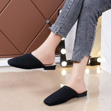 hulianfu Woman Mules Shoes Outdoor Women Slippers Female Square Toe Shallow Low-heel Casual Shoes Comfortable Slippers Slides