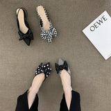 hulianfu Women Sandals Bow Decoration Houndstooth Polka Dots Summer Niche Fairy Women Shoes French Square Root Wrap Toe Females Sandals