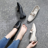 Women All-match Square Head Thick Heel Shallow Mouth Flat British Small Leather Shoes Ladies Soft Leather Non-slip Loafers