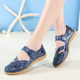 Female Women Mother Genuine Leather Hollow White Shoes Sandals Flats Loafers Summer Cool Beach Plus Size 41 42