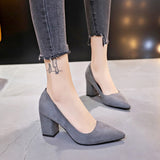 hulianfu New Women Pumps Flock Sweet Thick High Heels Female Sexy Office Pointed Toe Dress Work Pump Cute Shoes Ladies Footwear