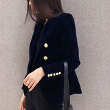 New Spring Fashion Women Midnight Navy Slim Velvet Blazer Office Lady Double Breasted Suit Jacket Coat Female Party Clothes Gift