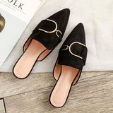 new spring women's Mueller shoes Fashion pointy metal design leisure Flat shoes Outdoor wear Red and black Large size 41-42