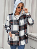 hulianfu Vintage Plaid Jacket Womens Wool Blend Coats Hoodies Streetwear Flannel Hooded Woolen Za Woman Overshirt Oversized Shirts