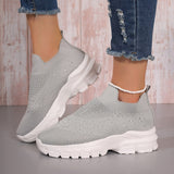 Shiny Crystal Knitted Breathable Sneakers Women  Autumn Platform Running Sport Shoes Woman Plus Size 43 Slip On Casual Shoes