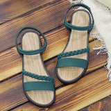 hulianfu Women Casual Ankle Buckle Sandals Rome Style Shoes Summer Fashion Flock Woven Open Toe Narrow Band Flat Beach Sandals