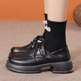 Black Chunky Platform Pumps Women  Autumn Lace Up Thick Bottom Oxford Shoes Woman Plus Size 42 Comfort School Uniform Shoes