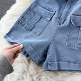 Guilantu Summer Vintage Denim Playsuits Women's Short Sleeve Bodycon Casual Shots Rompers Jumpsuit Jeans Overalls For Women