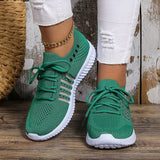 Comfort Soft Sole Knitted Sneakers Women  Autumn Breathable Mesh Casual Shoes Woman Plus Size 43 Green Lace Up Walking Shoes