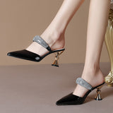 hulianfu Shiny Crystal High Heels Sandals Women Summer  Patent Leather Pointed Toe Party Shoes Woman Elegant Thick Heeled Ladies Shoe