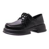 Black Chunky Platform Pumps Women  Autumn Lace Up Thick Bottom Oxford Shoes Woman Plus Size 42 Comfort School Uniform Shoes