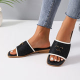 hulianfu Women's Square Toe Slippers  Summer New Open Toe Flat Slides Shoes for Women Outdoor Casual Ladies Slippers Female Sandals