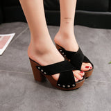 hulianfu Summer Women Sandals Square High Heel Platform Flock Casual Rivet Pumps Peep Toe Female Elegant Ladies Shoes Zapatos De Mujer