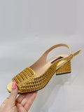 Italian Design Nigerian Lastest Special Narrow Band And Cross-Tied Style Women Shoes  in Gold Color for Party