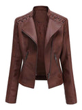 Pu Faux Leather Jackets Women Long Sleeve Zipper Slim Motor Biker Leather Coat Female Outwear Tops