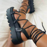 Fashion Woman Gladiator Sandals Ladies Wedge Shoes Female Lace Up Platform Shoes Women Cross Straps Boots Thick Bottom Sandals