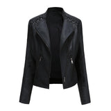 Pu Faux Leather Jackets Women Long Sleeve Zipper Slim Motor Biker Leather Coat Female Outwear Tops