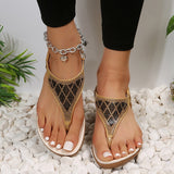 hulianfu Crystal Wedge Gladiator Sandals Women Summer  Elastic Band Clip Toe Thong Sandals Mujer Plus Size Non Slip Beach Shoes Woman