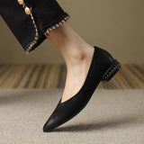 hulianfu  Spring women pumps natural leather 22-24.5cm sheepskin upper pointed toe low heels women shoes Fashion retro thick heels