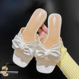 New for summer  Low-heeled slippers for women Fashion brand design casual White bowknot sandals Big yards of shoes 41-43