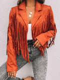 Fringe Faux Suede Jacket Women's Motorcycle Lapel Handsome Jacket Fall 2023 Ladies Solid Fringed Short Coat Women Jackets A2008